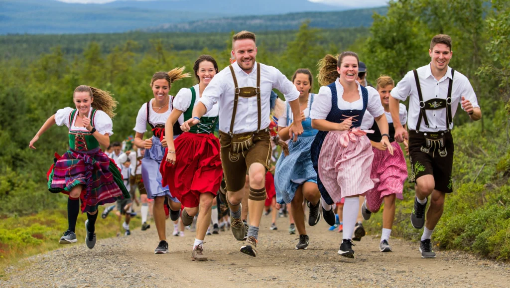running in national costumes at oktoberfest gaspésien